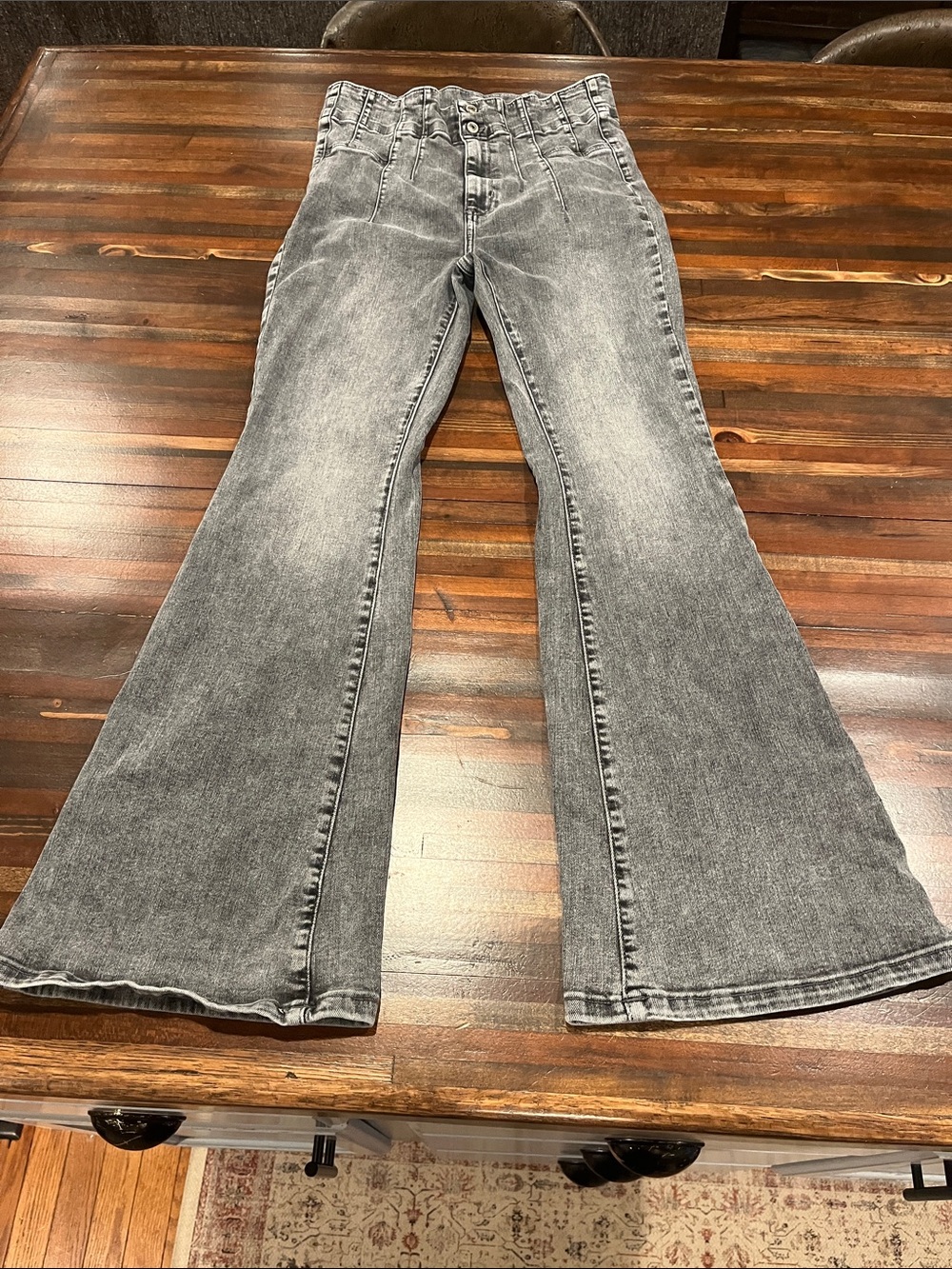 We The Free Women's Gray Flared Jeans - High Rise Vintage Wash size 32 XL